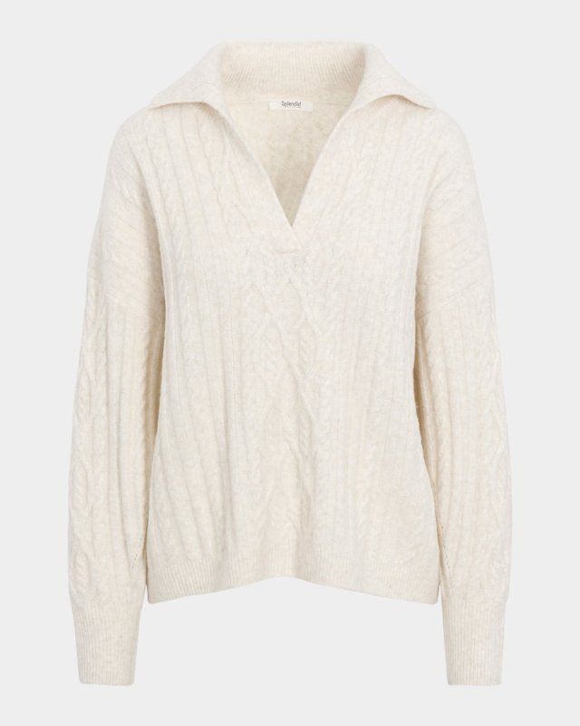 Stassi Cable-Knit Polo Sweater